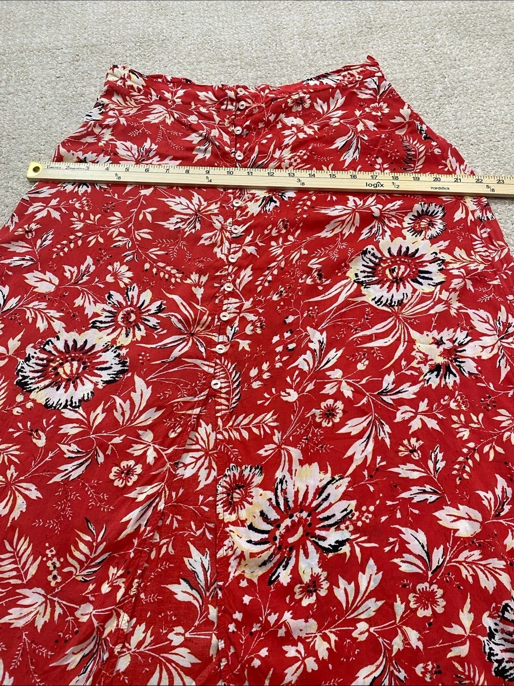 Free People Red Floral Midi Skirt with Front Slit Size L 100 Viscose
